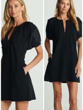 Sundays Rey Puff Sleeve French Terry Mini Dress In Navy Blue Size L EUC